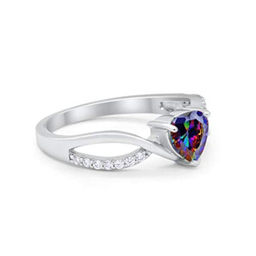 Infinity Shank Heart Promise Ring Simulated Rainbow Cubic Zirconia 925 Sterling Silver